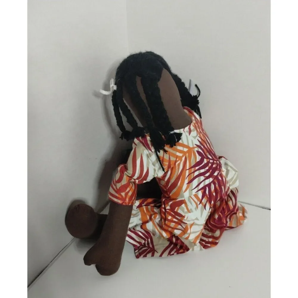 Handmade Cloth Rag‎ Doll African American Girl Braids Dress Toy